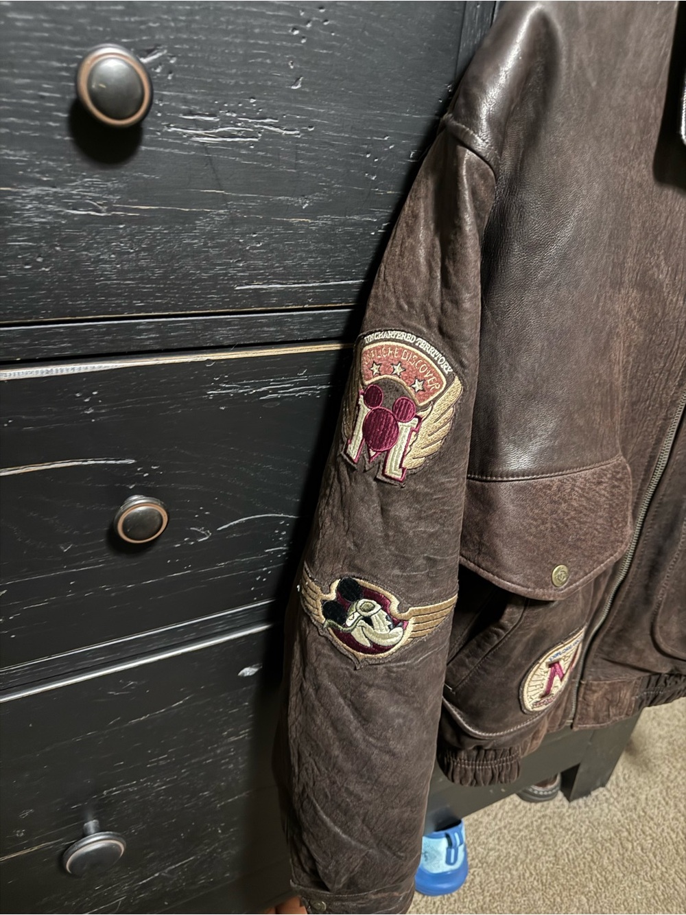 Disney World Explorer Brown Leather Bomber Jacket - Picture 6 of 6